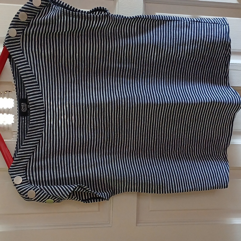 Jones New York Blue and White Boxy Blouse with Sailor Collar